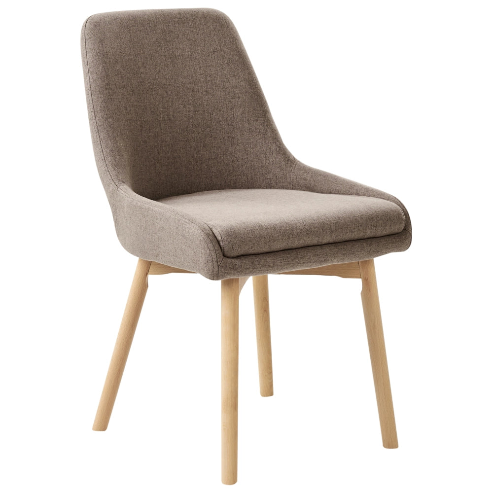 Set di 2 Sedie da Pranzo Gambe in Legno e Tessuto marrone Sedile spesso imbottito