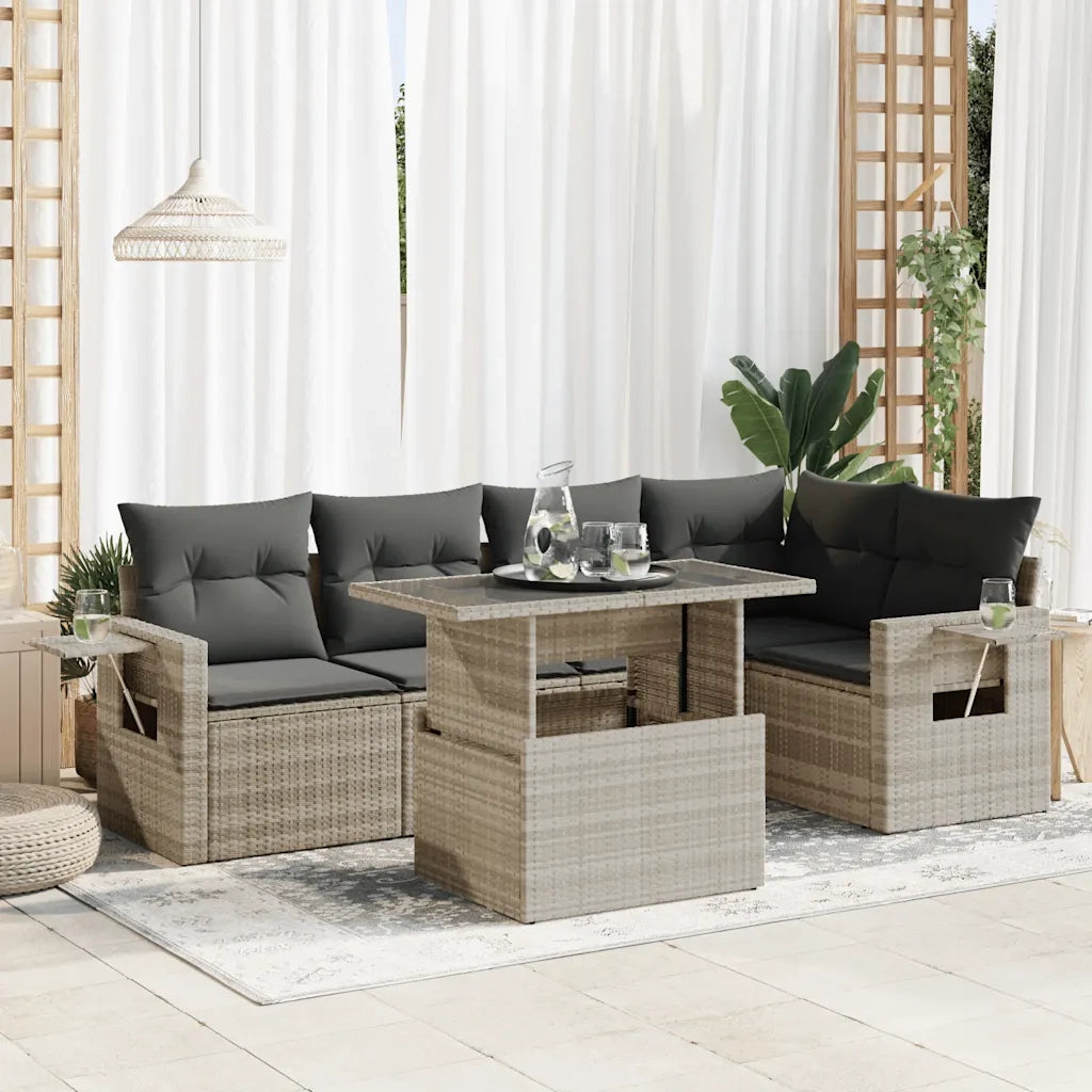 Set Divano da Giardino 6pz con Cuscini Grigio Chiaro Polyrattan 3326483