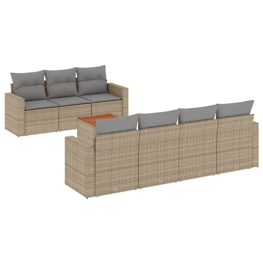 Set Divano da Giardino 8 pz con Cuscini Beige Misto Polyrattan 3256360