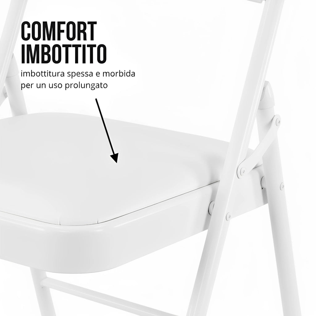 Sedia Kant Pieghevole Imbottita Portatile Salvaspazio in Metallo Richiudibile Sedie per Cucina Giardino Camera Sa Bianco