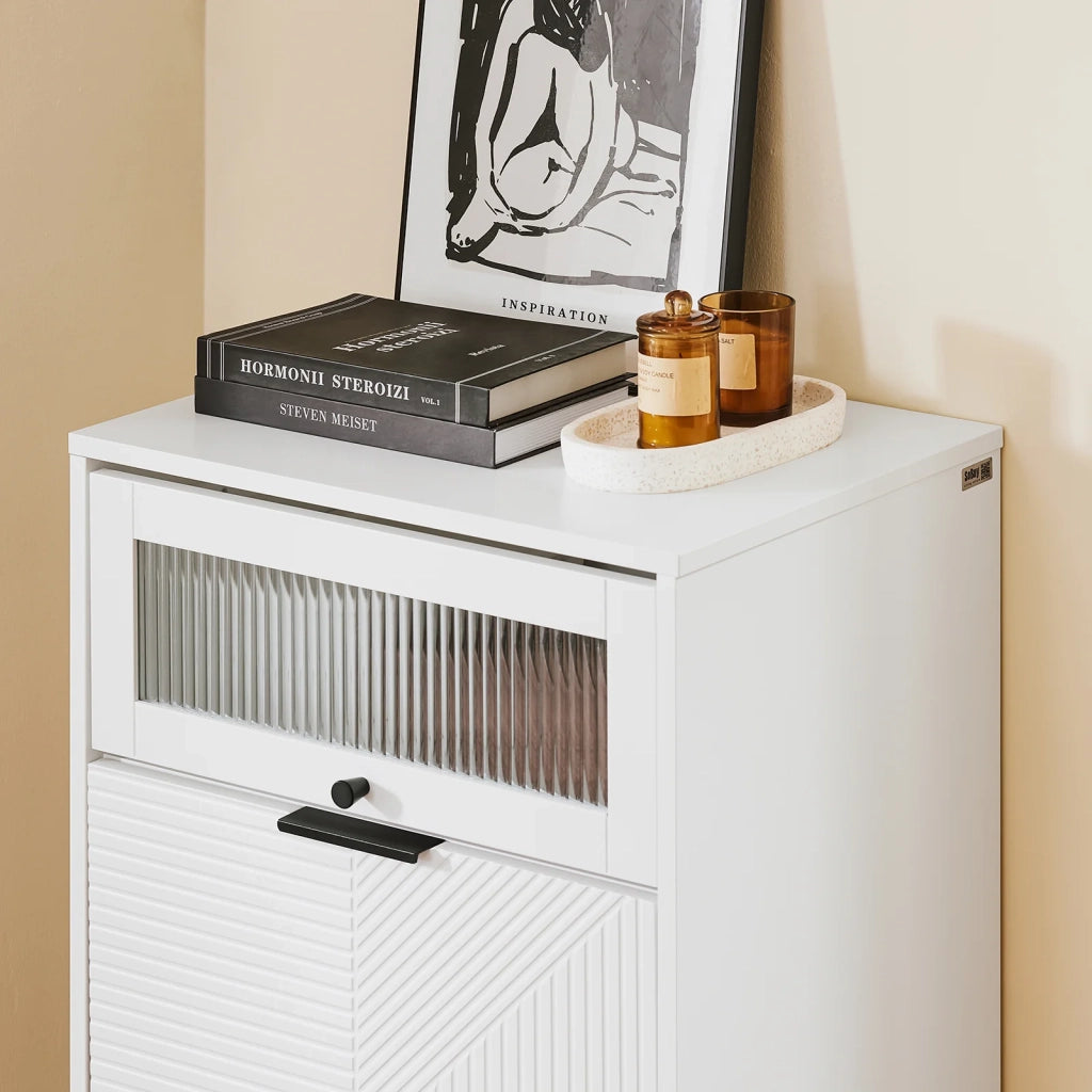 SoBuy Scarpiera con 2 scomparti e 1 anta, Credenza decorativa, Consolle laterale stretta Bianco 59x40x115cm FSB95-W
