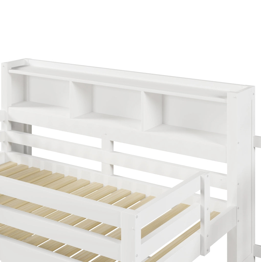 Letto a soppalco ULEVR 90x200 cm con LED, scala contenitore e vano aperto, bianco