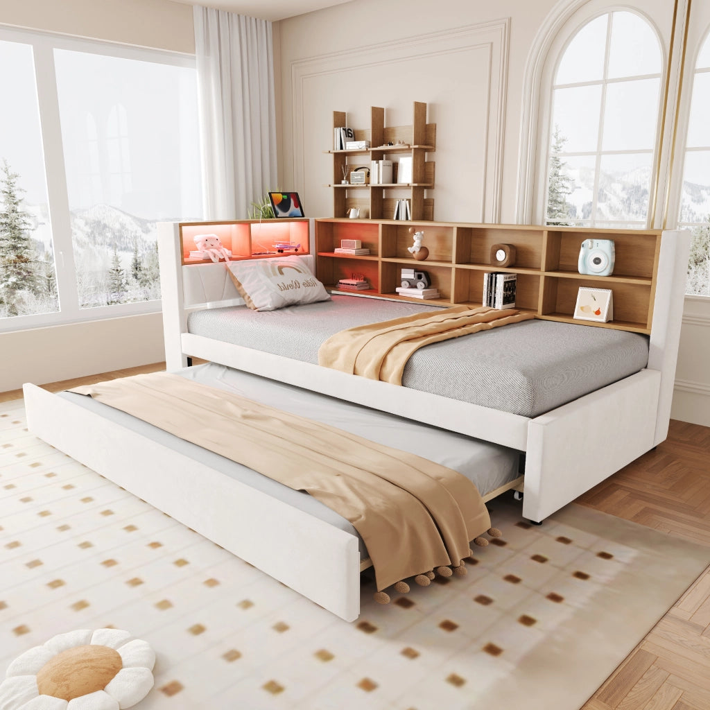 Divano letto multifunzione flanella beige 90x200 cm