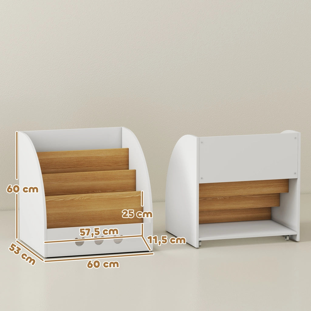 Scaffale per Bambini 4 Ripiani ¨C Zephmum ¨C Bianco e Naturale 60x53x60