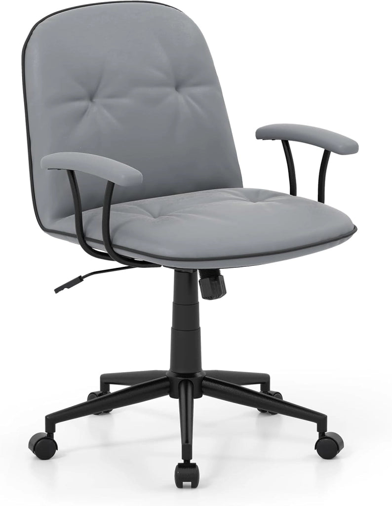 Sedia Ufficio Ergonomica con Altezza Regolabile, Poltrona Scrivania Girevole, Sedia con Braccioli Imbottiti e Ruote, Funzione Dondolo, per Ufficio Scrivania Studio (Grigio)