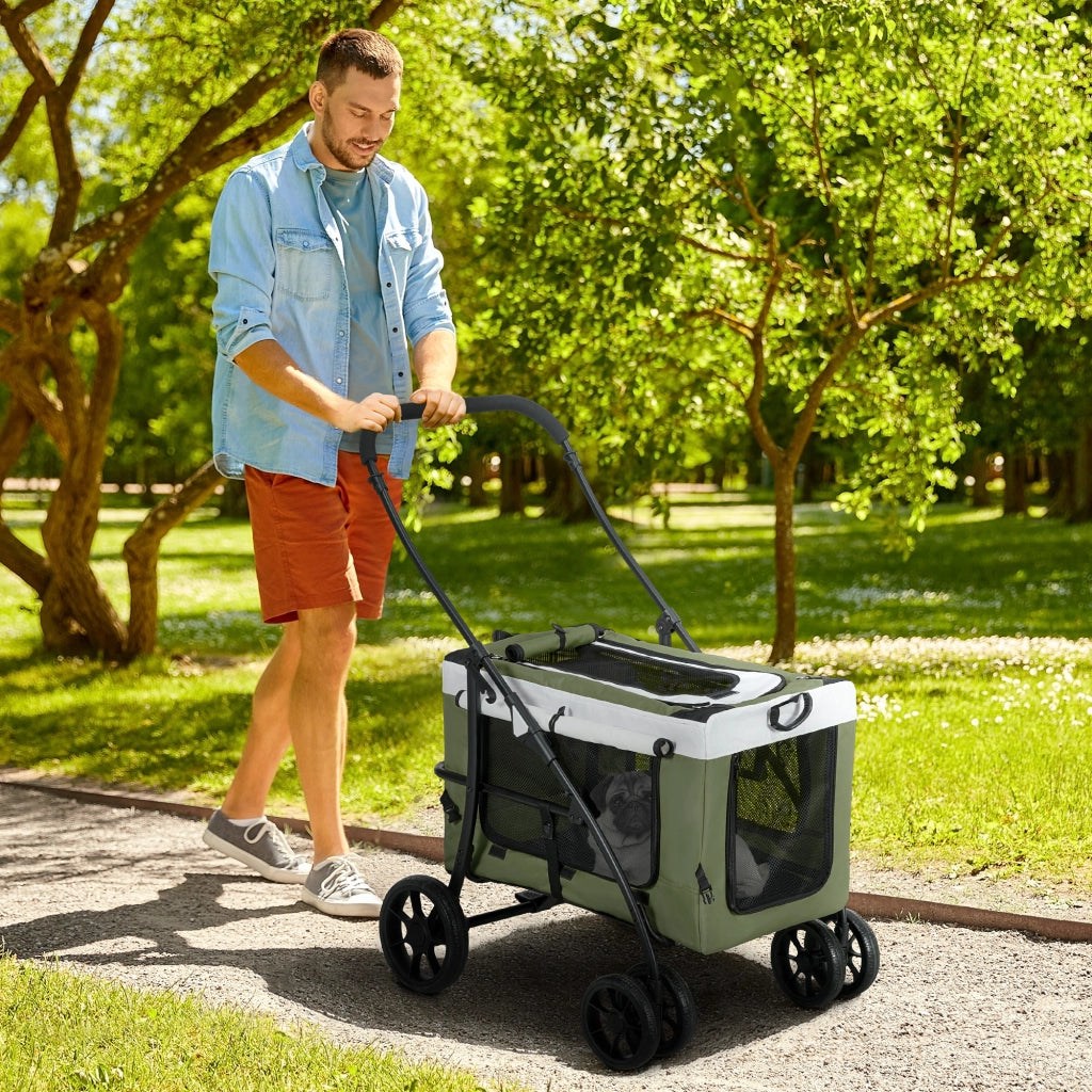 Carrello per Cani Pieghevole con Cestino ¨C zephmum ¨C Nero Verde Scuro Bianco 81x58x97.5cm