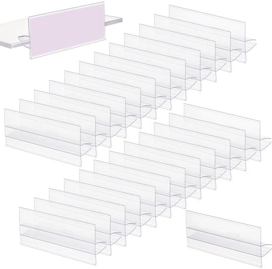 Etichetta per etichette di magazzino 80 pezzi - Clip per etichette PVC trasparente - Organizzatore a filo - Resistente alle macchie - Etichetta per etichette di magazzino - Dimensioni 9,9 x 4,2 cm - Sostegno per biglietto prezzi