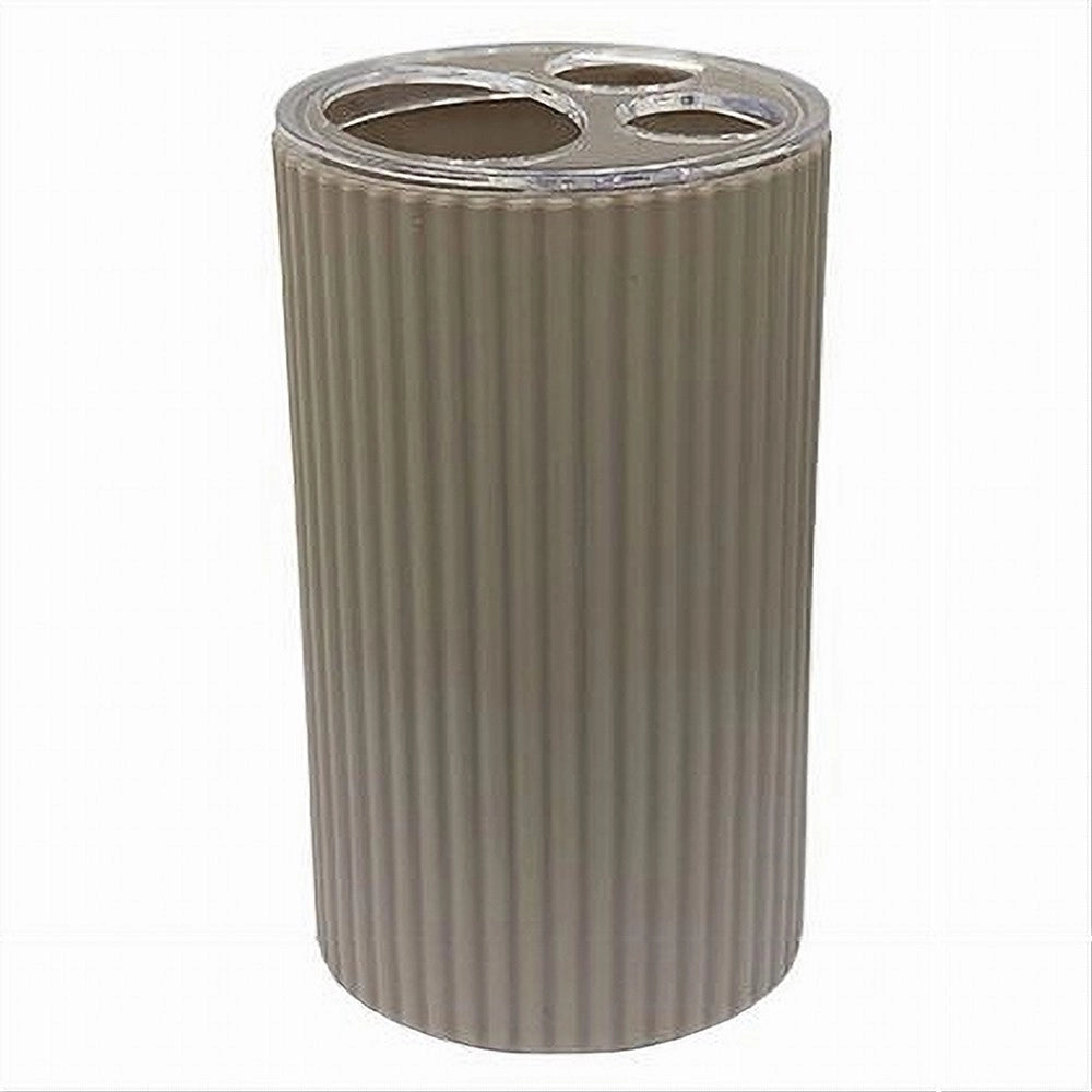 Trade Shop - Porta Spazzolini Bicchiere Accessorio Per Arredo Bagno Beige Rigato 3 Fori 79166 -