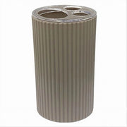 Trade Shop - Porta Spazzolini Bicchiere Accessorio Per Arredo Bagno Beige Rigato 3 Fori 79166 -