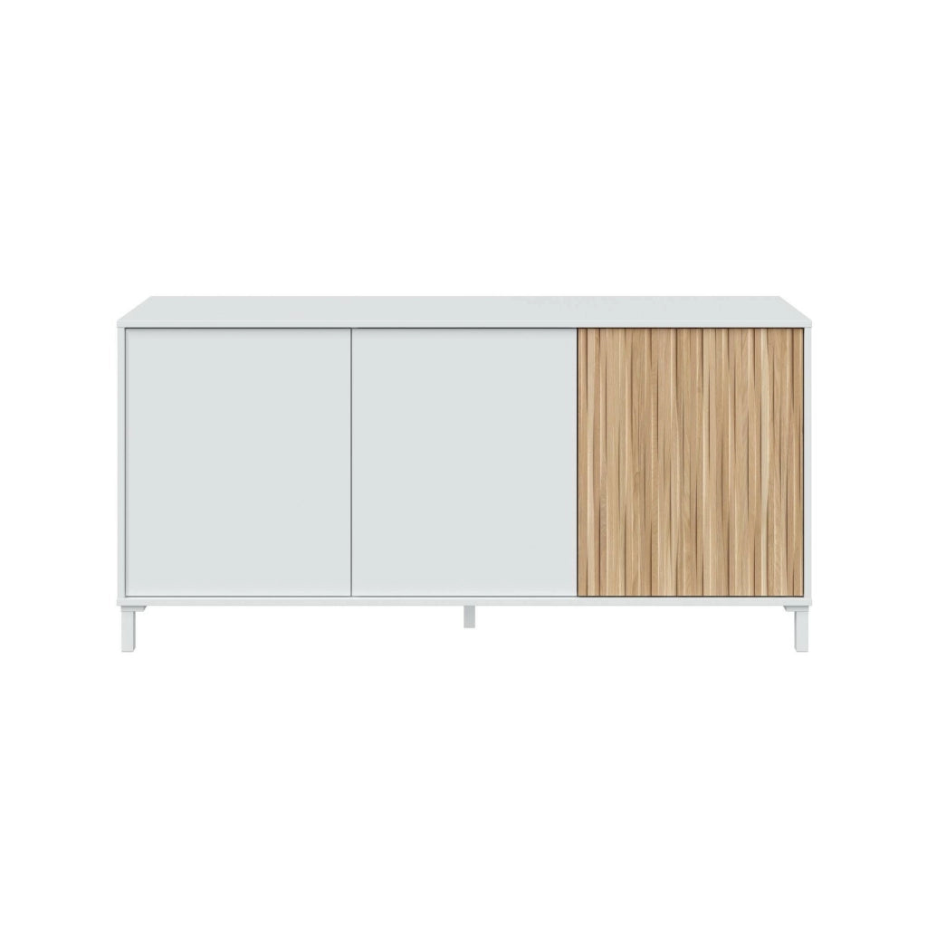 Credenza Ametista, Buffet da soggiorno a 3 ante, Madia moderna da salotto, 154x40h74 cm, Bianco