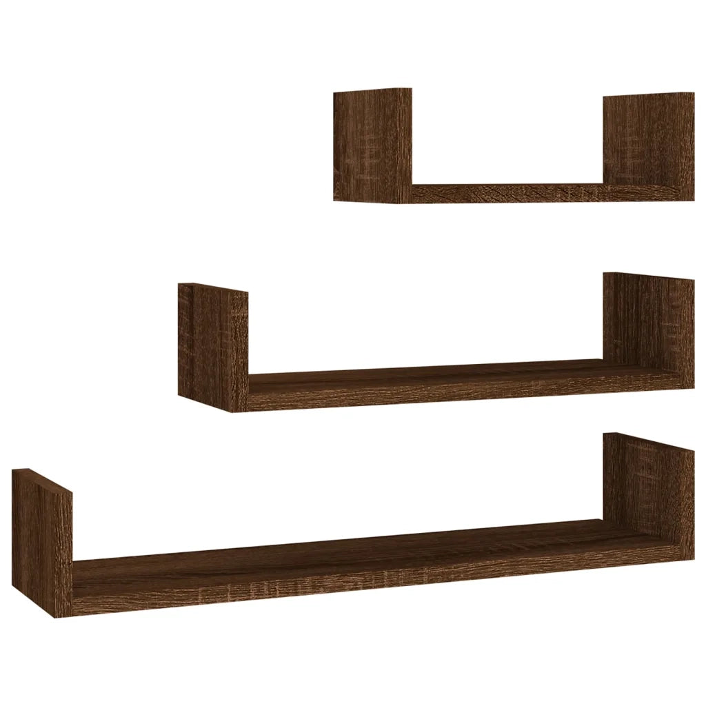 Mensole Espositive Parete 3 pz Rovere Marrone Legno Multistrato 815263