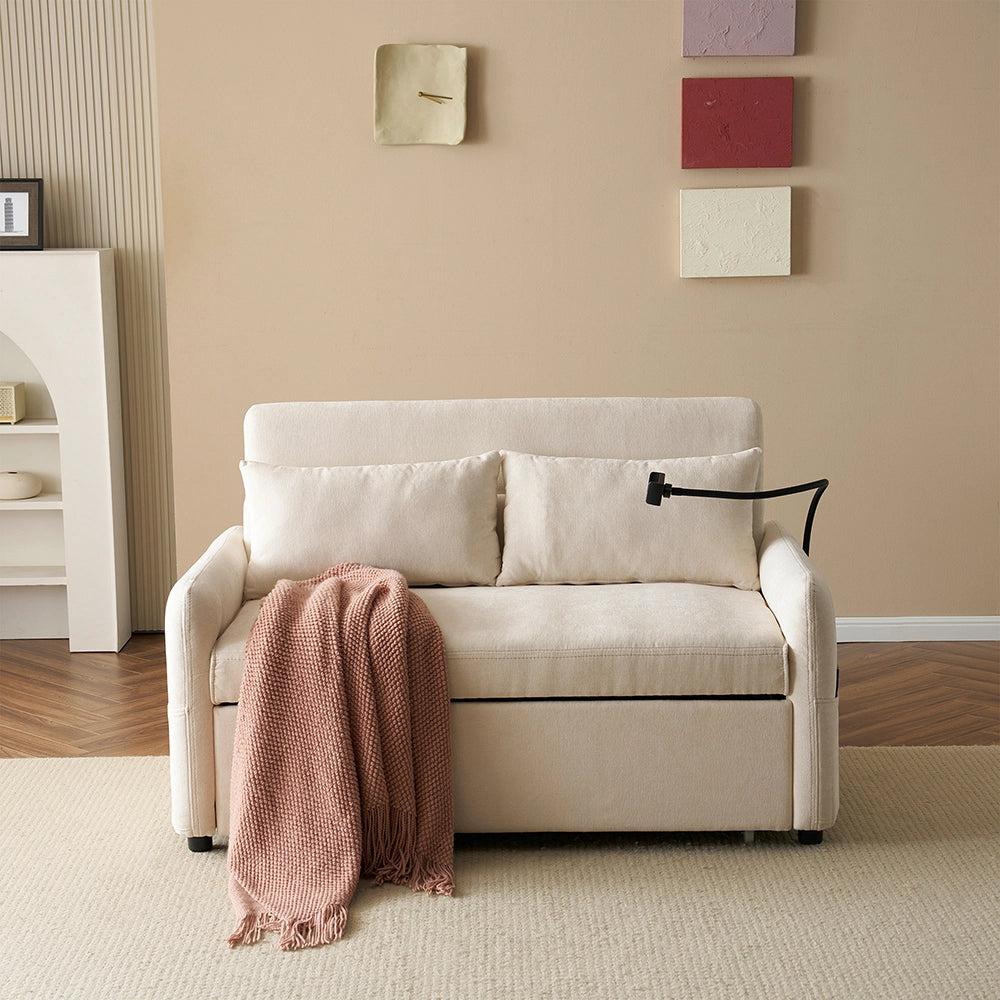 Divano letto 2 posti pieghevole - Xylo - Schienale regolabile supporto per cellulare porta di ricarica USB beige