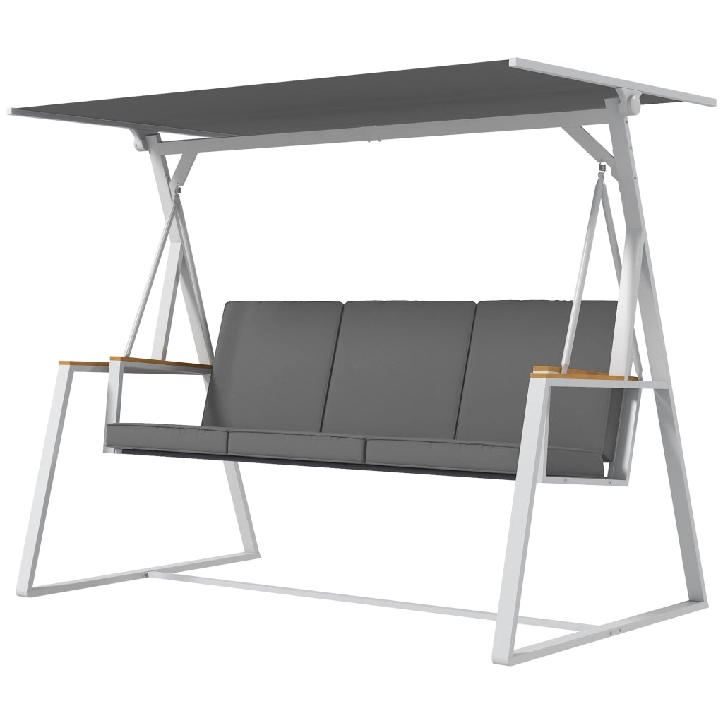 Dondolo da Giardino 3 Posti con Tettuccio Inclinabile ¨C Minimal ¨C Grigio Scuro Acciaio 205x130x175 cm