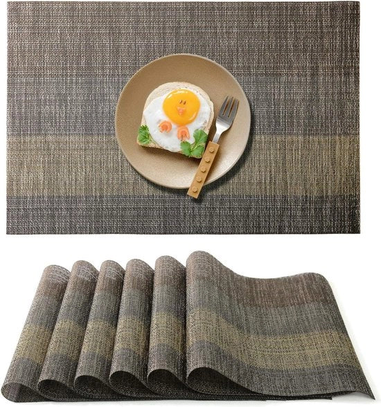 Set di 6 piatti da tavola in plastica antiscivolo, lavabili, 45 cm x 30 cm, nero (grigio, 6 pezzi)