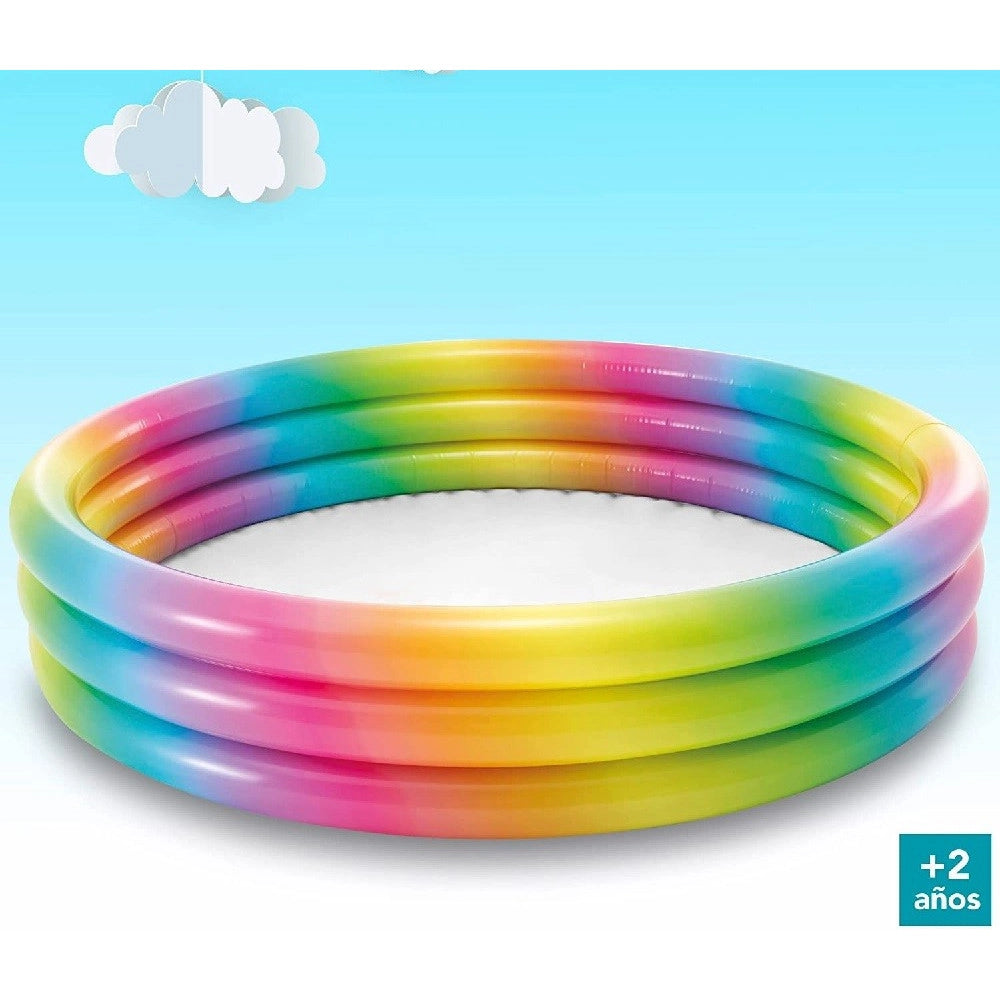 Trade Shop - Piscina Arcobaleno 3 Anelli Gonfiabile Geometria Multicolor 147x33cm 288lt 58439 -
