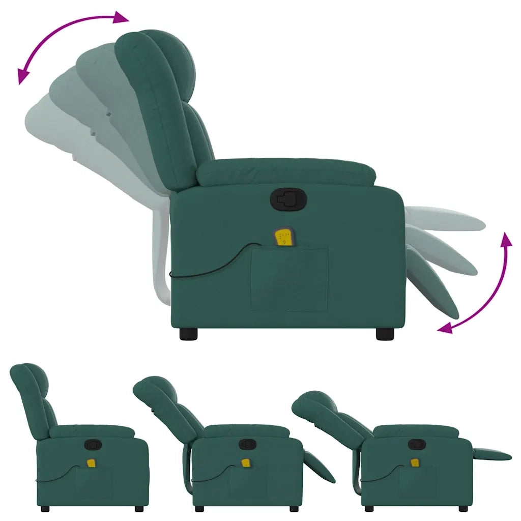 Divano Sedia-Poltrona Massaggiante Reclinabile Verde Scuro in Tessuto 437890