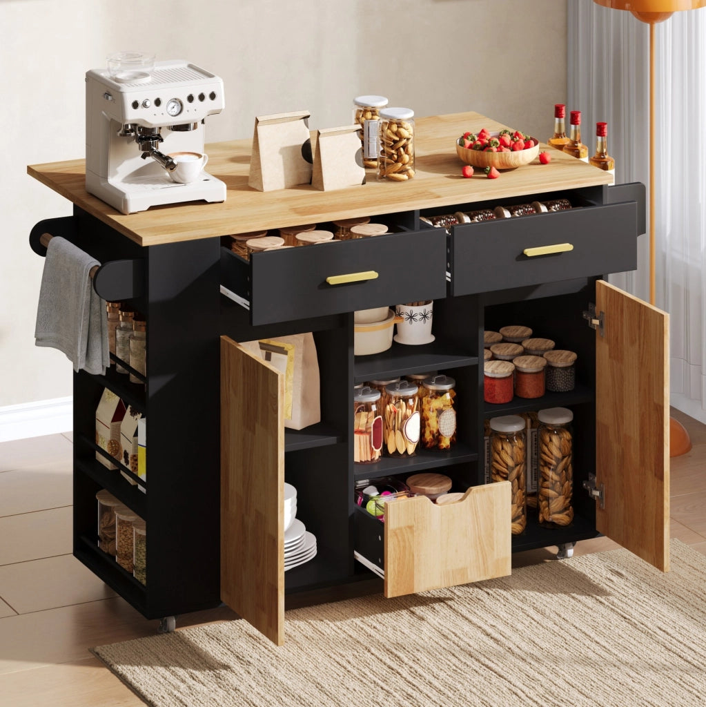 Isola cucina mobile con piano ribaltabile e cassetti