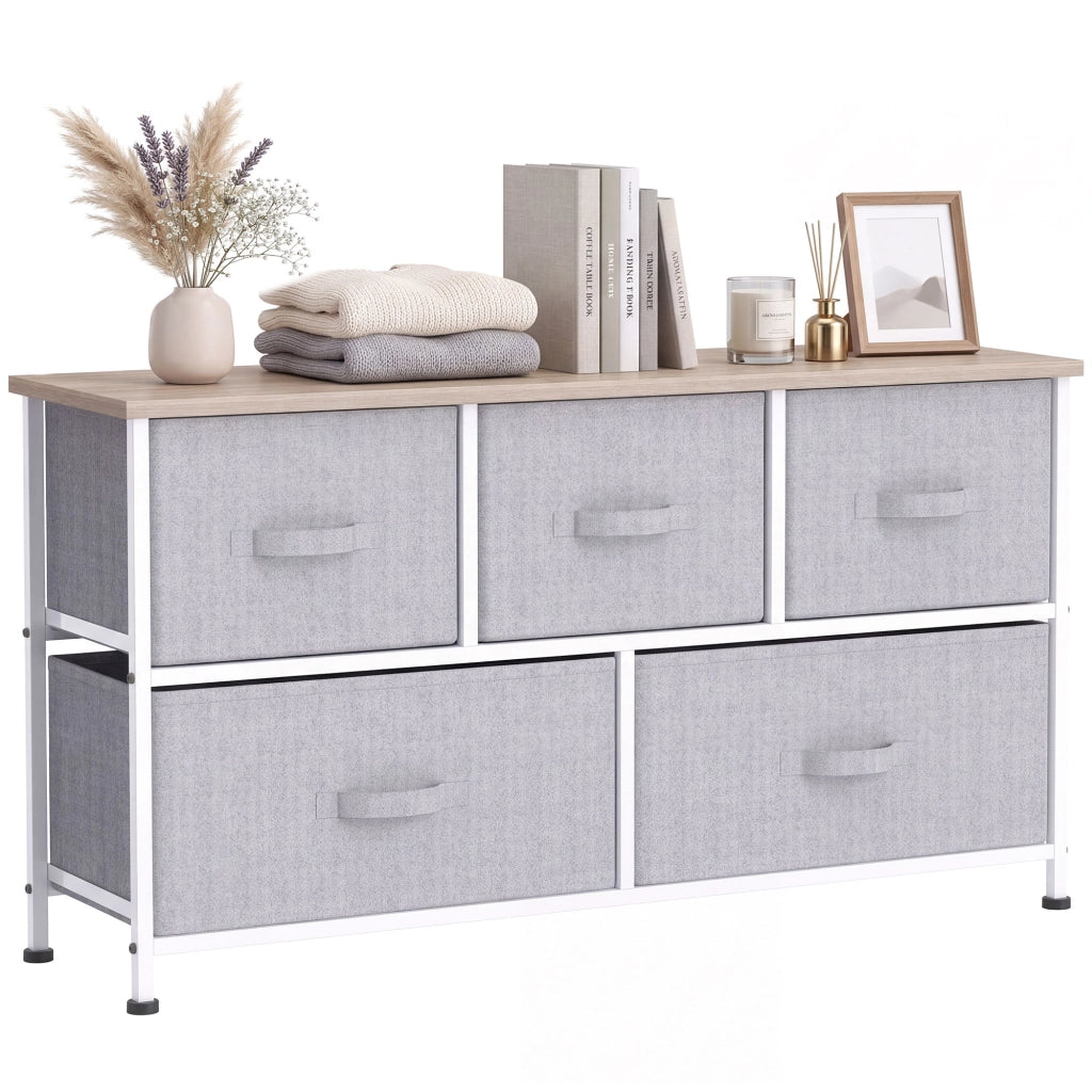 Cassettiera Tessuto 5 Cassetti ¨C Zephmum ¨C Grigio 100x30x54 cm