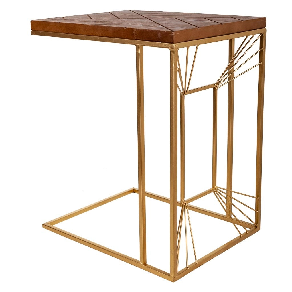 Tavolino angolare in legno e metallo oro 45x35x55h