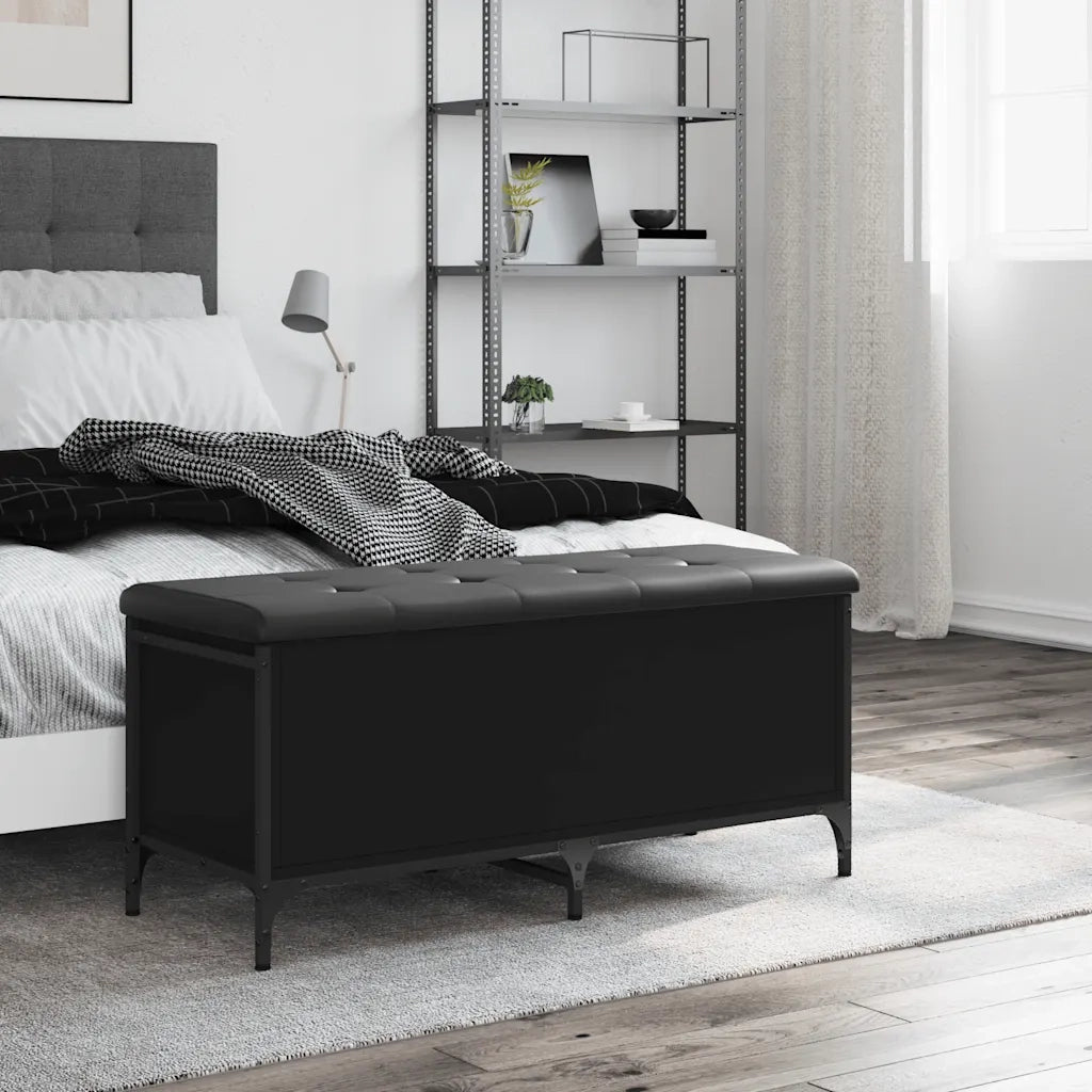 Panca Portaoggetti-Sgabello-Panca con Contenitore Nera 102x42x45 cm in Legno Multistrato
