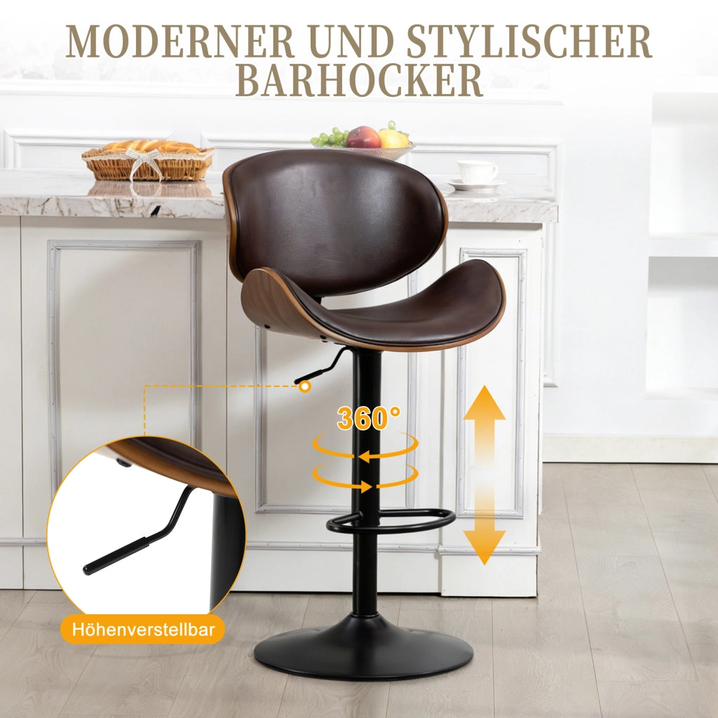Sgabello da bar girevole regolabile in altezza con schienale ergonomico e poggiapiedi in pu marrone e metallo