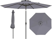 Ombrellone da Giardino, Diametro 3M, Ombrello da Spiaggia con Manovella e Inclinazione Regolabile, Ideale per Spiaggia, Balcone, Giardino (Grigio)