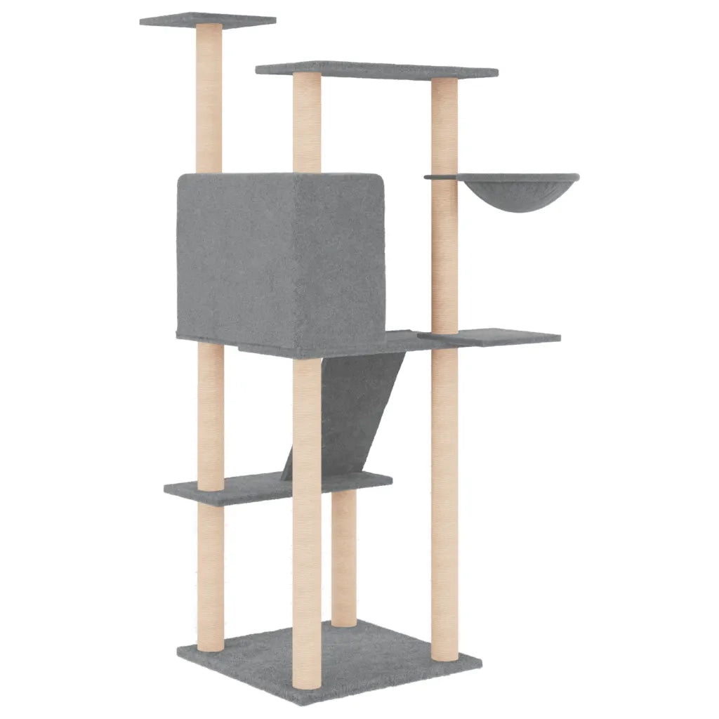 Albero per Gatti con Tiragraffi in Sisal Grigio Chiaro 143 cm 171730
