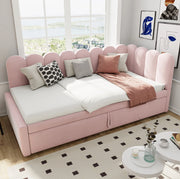 Divano letto 90x200 cm; estraibile a L; tessuto effetto velluto; rosa