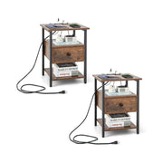 Set di 2 comodini 40 x 40 x 55 cm con stazione di ricarica design rustico in legno marrone 20_0012525