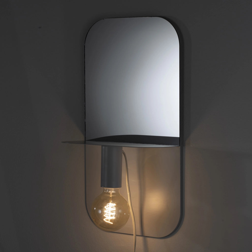 Lampada con specchio in metallo bianca cm. L.24xP.12,5xH.45