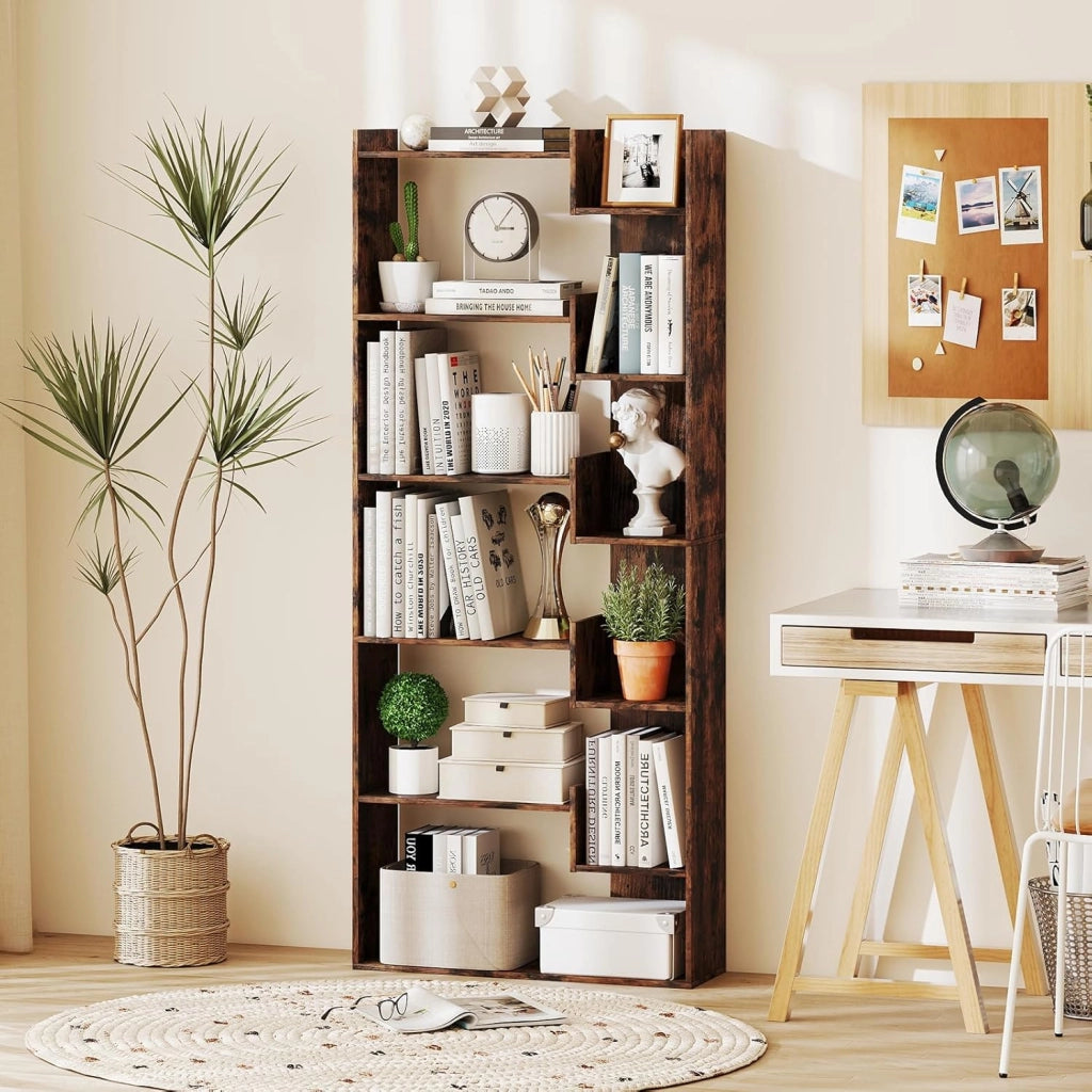 Libreria a 6 Ripiani, Scaffale Alto Salvaspazio in Legno, Libreria Moderna per Studio, Ufficio, Soggiorno e Camera da Letto, 69 x 22 x 163 cm (Marrone)