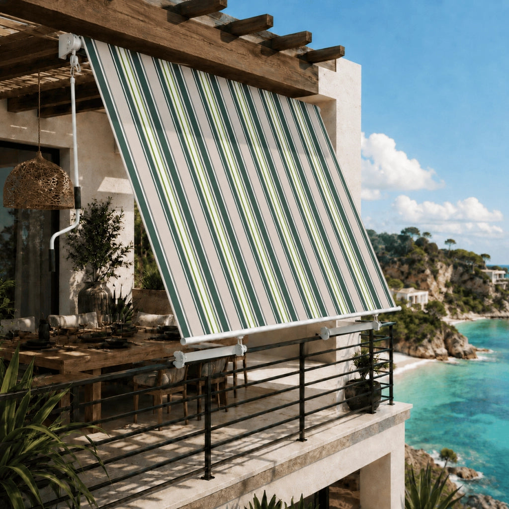 Tenda Parasole Con Manovella Struttura In Alluminio E Rivestimento In Poliestere 280G Protezione Dai Raggi Solari Privacy Per Balcone Terrazza Veranda E Esterni 295x250x50 Cm Verde E Beige