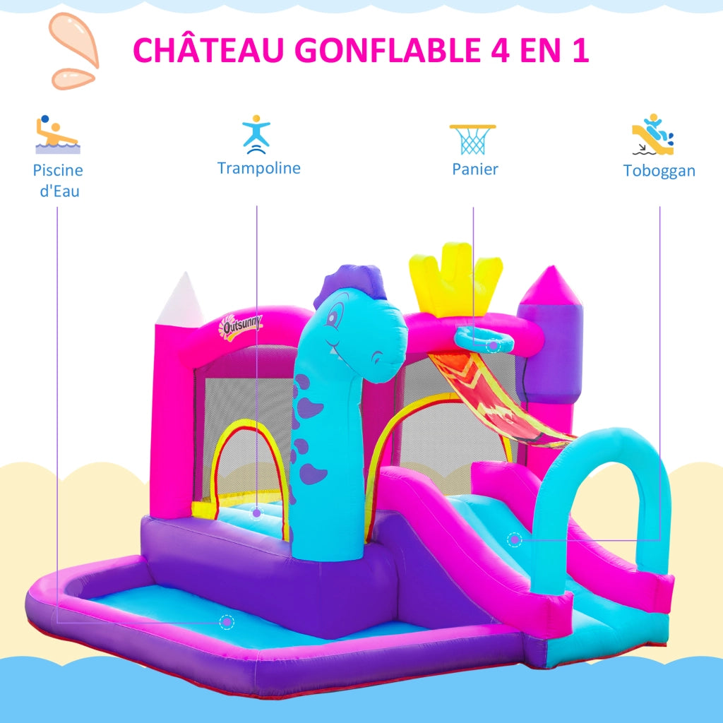 Castello gonfiabile con scivolo, trampolino, piscina e canestro ¨C zephmum ¨C Multicolore 300x270x200 cm