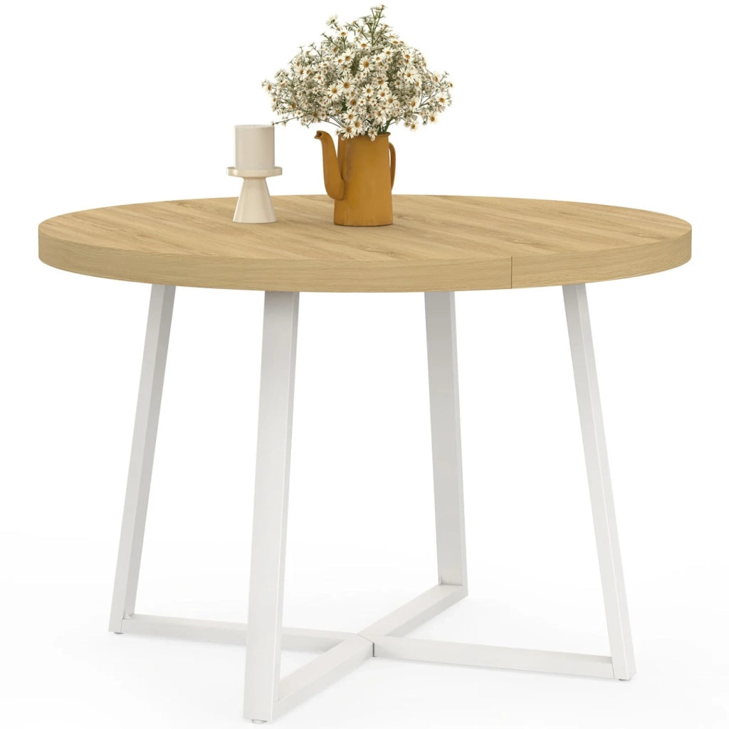 IDMarket - SELMA tavolo da pranzo rotondo allungabile 4-10 persone legno e bianco 110-200 cm