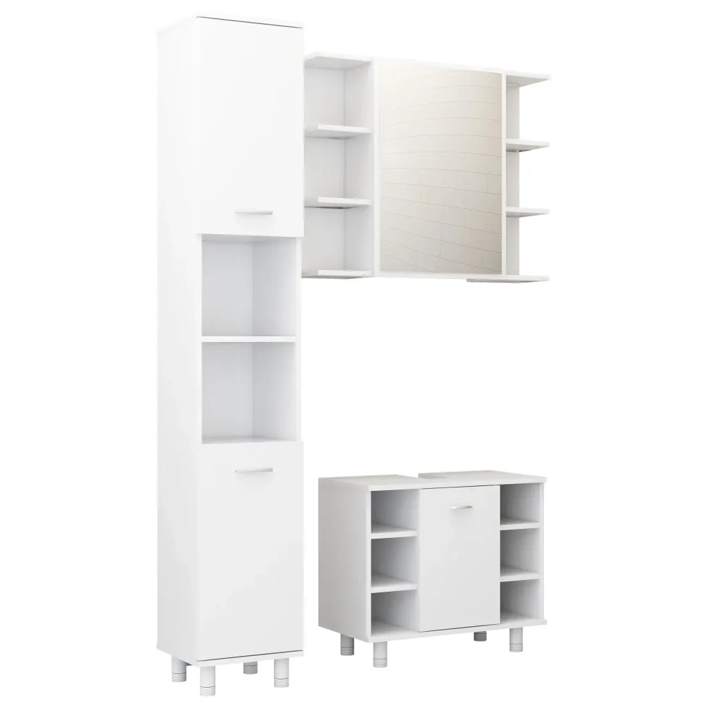 Set Mobili da Bagno | Armadio da bagno 3 pz Bianco in Truciolato