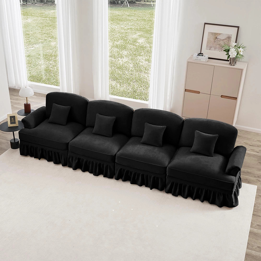 Divano 4 posti grande - Xylo - Stile mid-century, chenille, nero