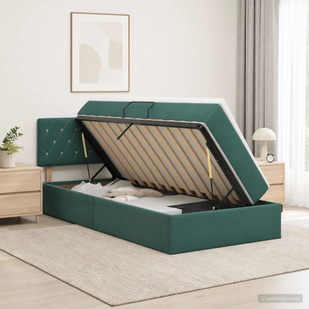 Letto con Contenitore Verde Scuro 100 x 200 cm Velluto 3458730