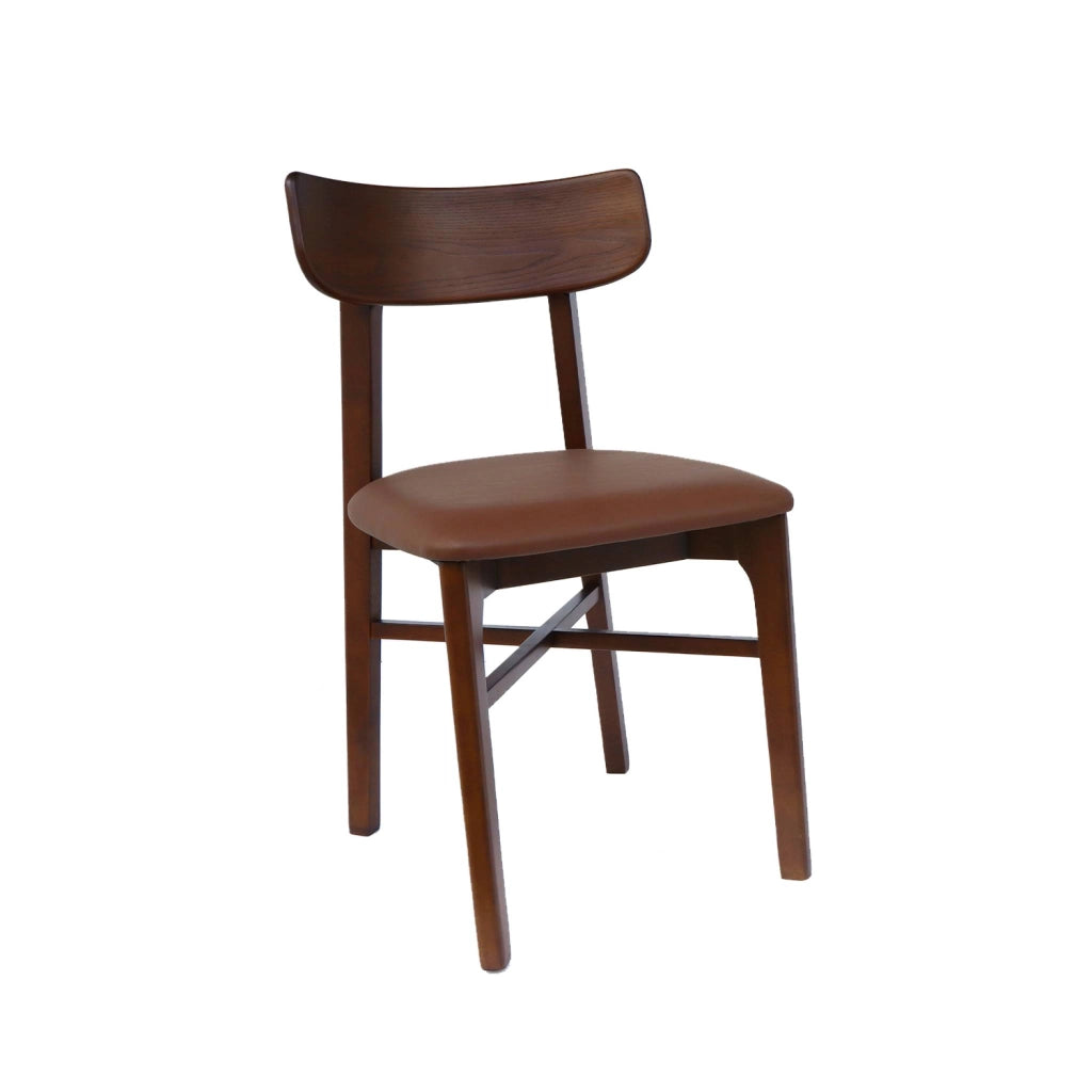 Set di 2 sedie in legno di hevea e similpelle, noce