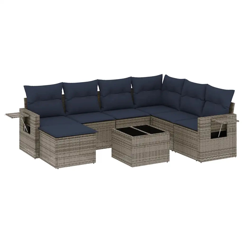 Set Divani da Giardino 8 pz con Cuscini Grigio in Polyrattan 3220510