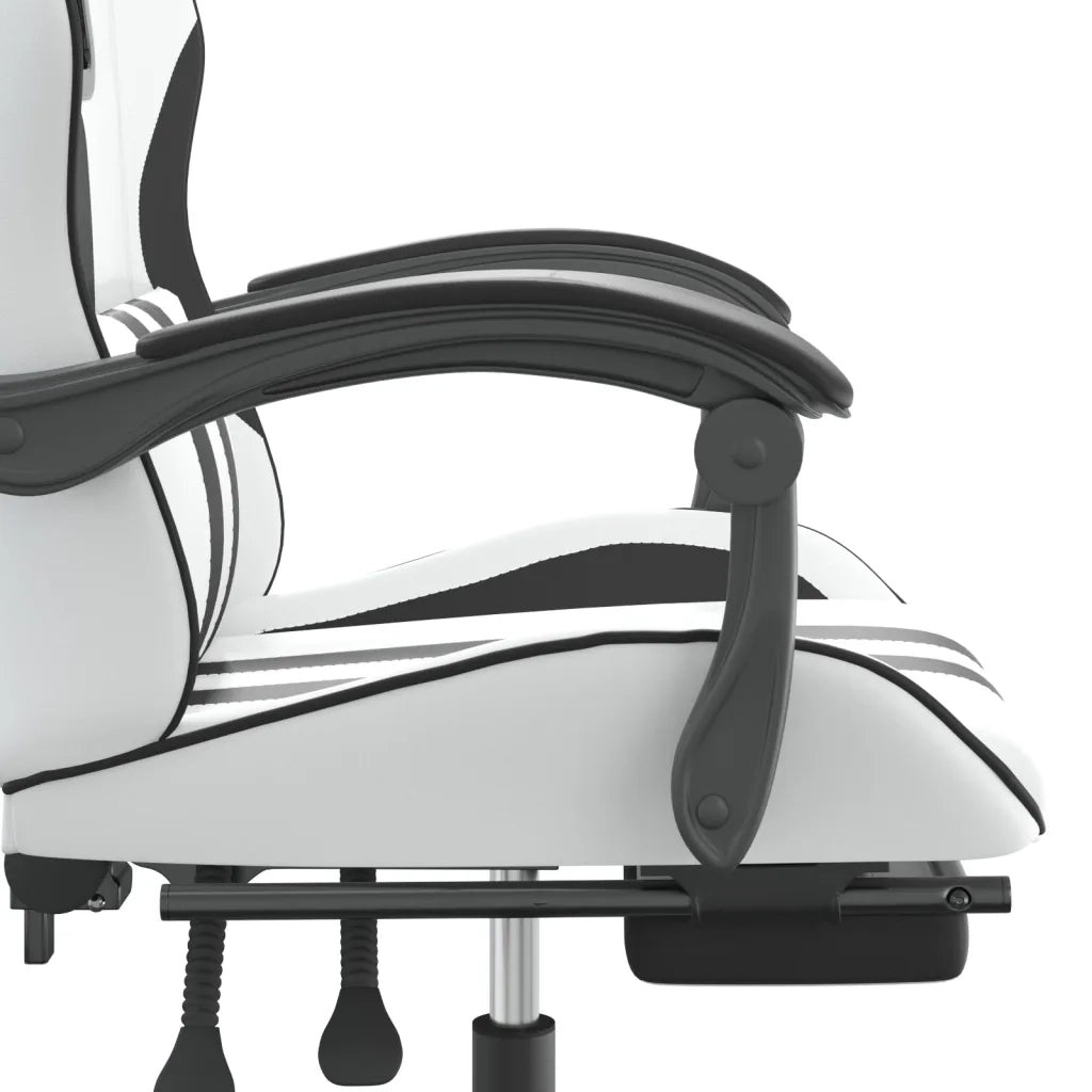 Sedia da Gaming Girevole Poggiapiedi Bianco e Nero Similpelle 349541