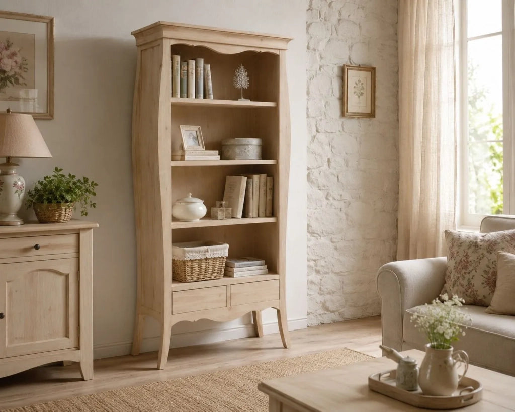 Libreria a giorno 3 ripiani 2 cassetti legno grezzo l.106 p.47 h.204 (3099) - Mobili 2G