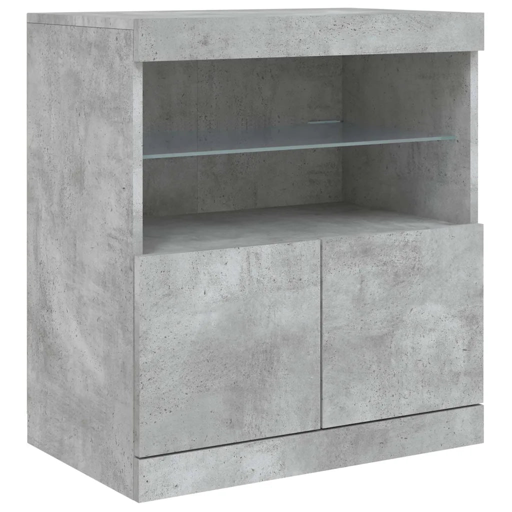 Credenza | Madia | Buffet da pranzo | Armadio da pranzo con Luci LED Grigio Cemento 142,5x37x67 cm