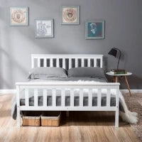 Letto Singolo dal Design Semplice, per Adulti e adolescenti, senza Materasso, 140x200 cm, Bianco