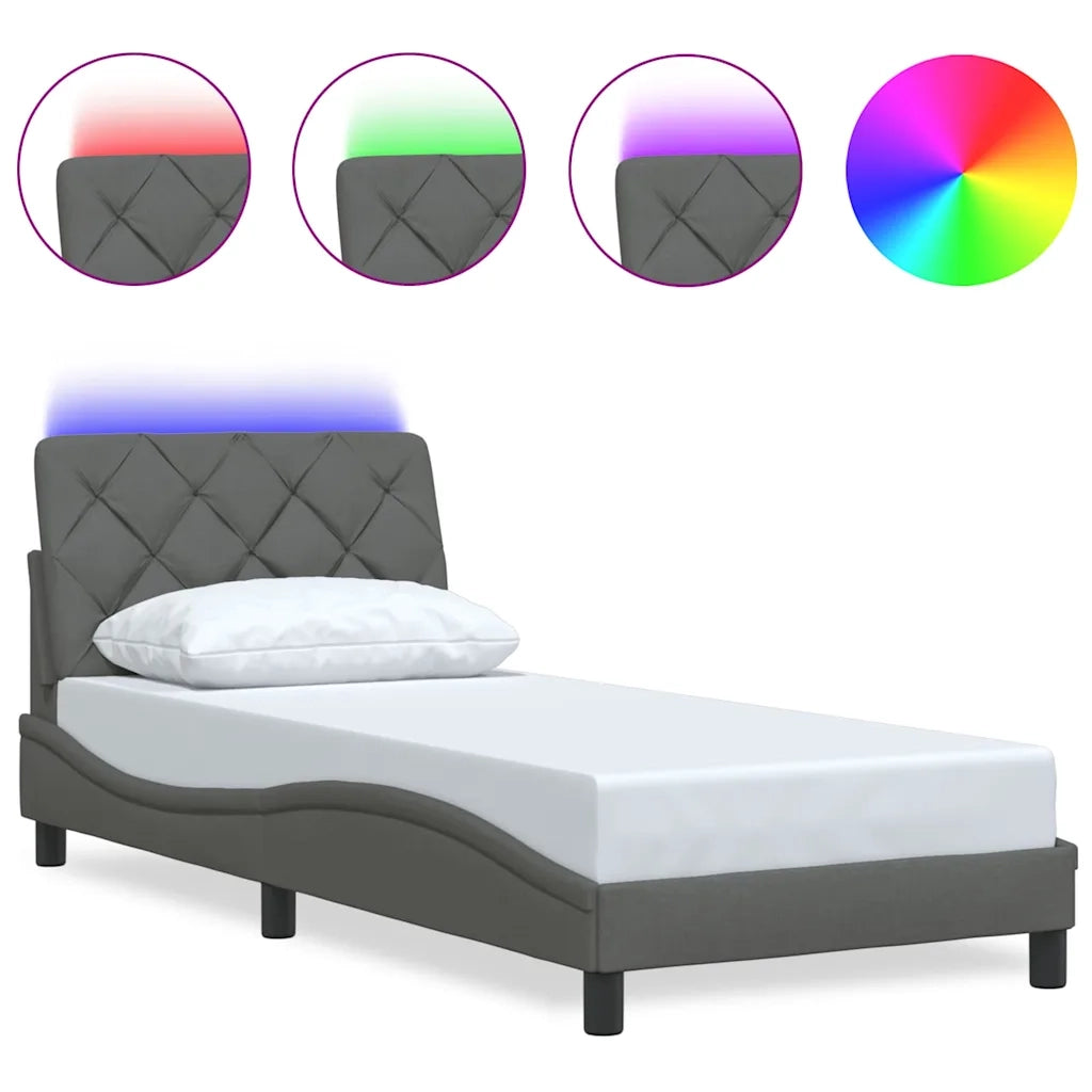 Giroletto con LED senza Materasso-Struttura Letto Grigio Scuro 90x200cm Tessuto