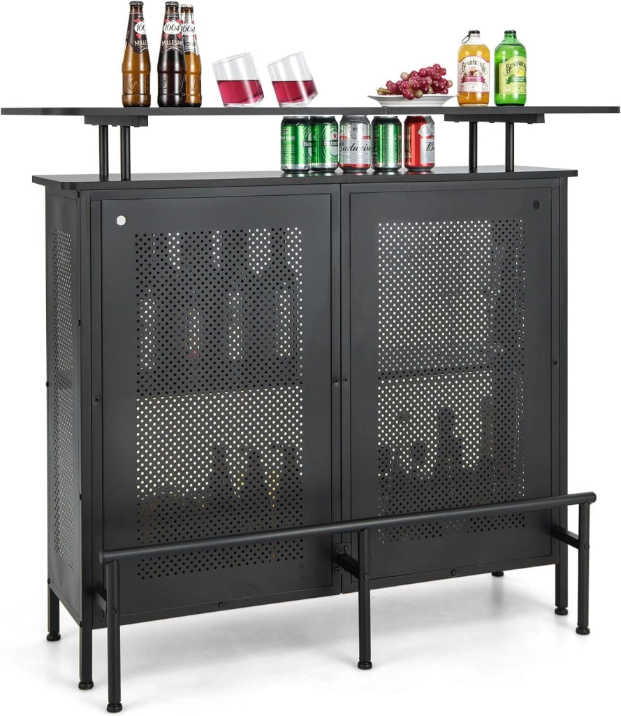 Tavolo da bar con 1 ripiano rialzato e 6 portabicchieri, tavolo da vino a 4 livelli, tavolo da cucina con poggiapiedi in stile industriale, nero, 120 x 50 x 106,5 cm