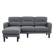 Divano angolare modulare 3 posti con chaise longue; tasche laterali e 10 piedi in tessuto grigio