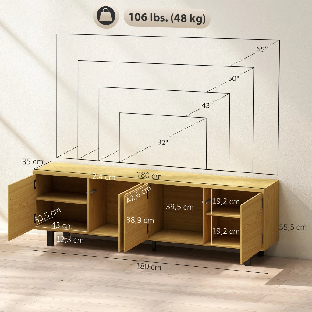 Mobile TV 180 cm con 4 ante a pressione ¨C zephmum ¨C legno naturale 180x35x55,5 cm