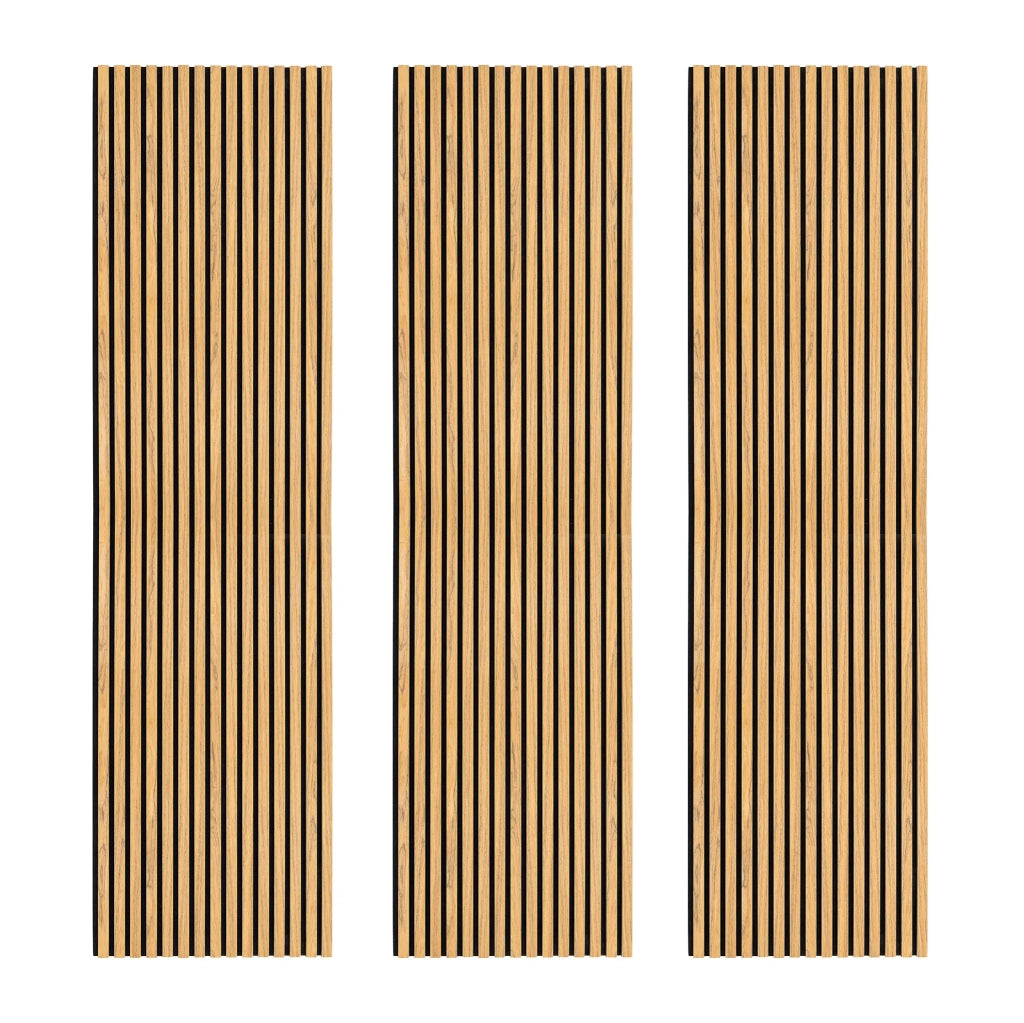 Tre Pannelli Fonoassorbenti con Doghe Rovere 3D in Legno 2400 x 600mm