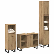 Set di mobili per il Bagno | Armadio da bagno 3 pz Marrone Legno multistrato