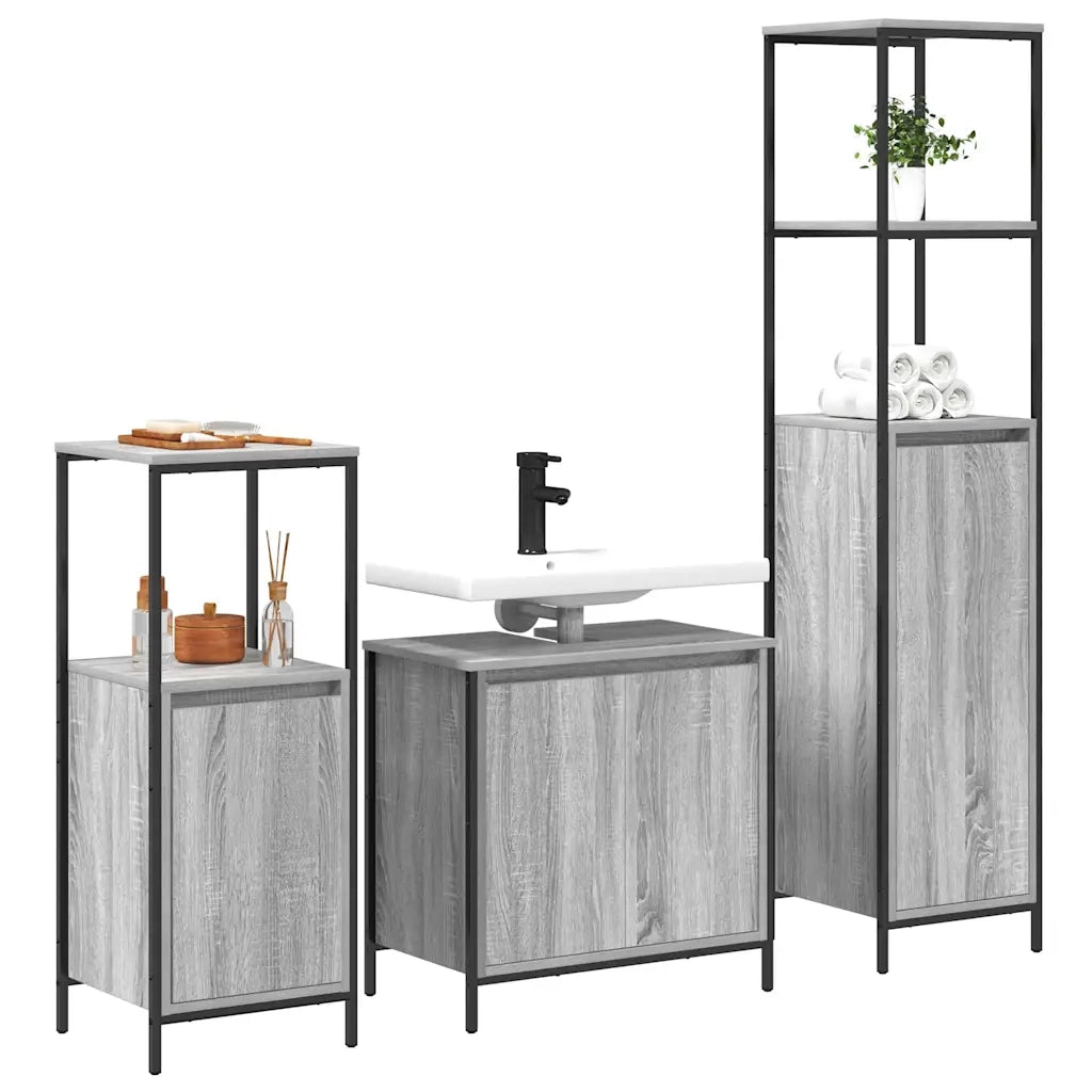 Set di mobili per il bagno con porta 3 pcs Grigio Sonoma e Nero 3328397
